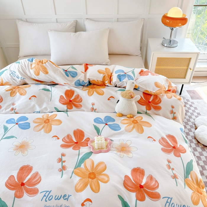 91家纺网 家纺一手货源 找家纺 小叮当家纺仓储工厂店 （爆款花型 长期款 不断货）2025年新款小清新印花条纹卡通花卉纯棉全棉单品系列--单被套 芙蓉出水AA