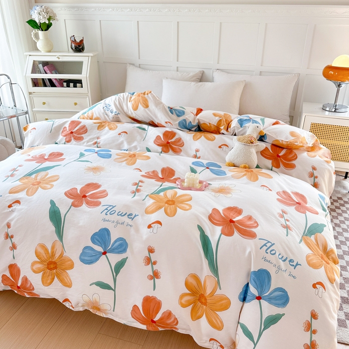 91家纺网 家纺一手货源 找家纺 小叮当家纺仓储工厂店 （爆款花型 长期款 不断货）2025年新款小清新印花条纹卡通花卉纯棉全棉单品系列--单被套 芙蓉出水AA