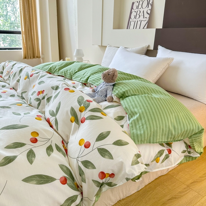 91家纺网 家纺一手货源 找家纺 小叮当家纺仓储工厂店 （爆款花型 长期款 不断货）2025年新款小清新印花条纹卡通花卉纯棉全棉单品系列--单被套 花果