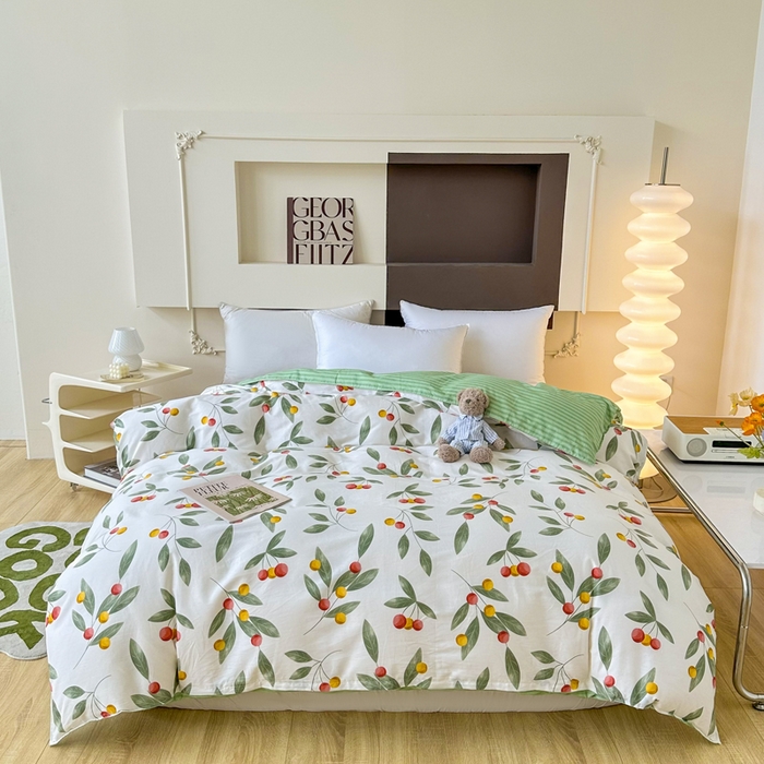 91家纺网 家纺一手货源 找家纺 小叮当家纺仓储工厂店 （爆款花型 长期款 不断货）2025年新款小清新印花条纹卡通花卉纯棉全棉单品系列--单被套 花果