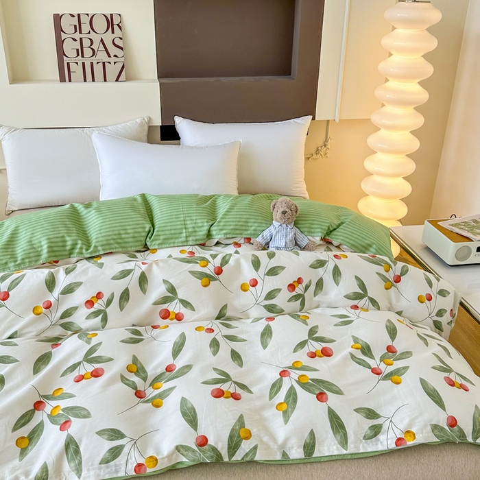 91家纺网 家纺一手货源 找家纺 小叮当家纺仓储工厂店 （爆款花型 长期款 不断货）2025年新款小清新印花条纹卡通花卉纯棉全棉单品系列--单被套 花果