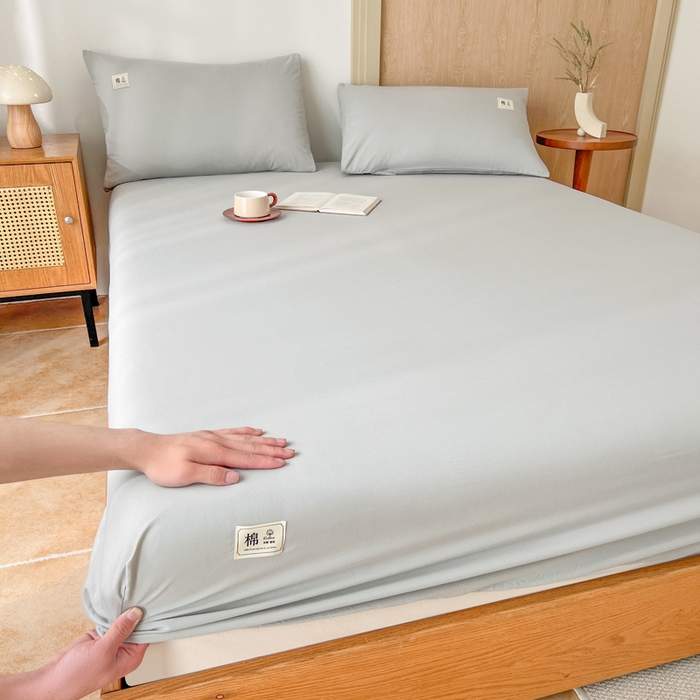 91家纺网 家纺一手货源 找家纺 暖芯优选 2025新款40S13376纯色全棉水洗棉单品系列床笠单件-单床笠 浅灰