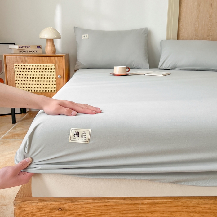 91家纺网 家纺一手货源 找家纺 暖芯优选 2025新款40S13376纯色全棉水洗棉单品系列床笠单件-单床笠 浅灰
