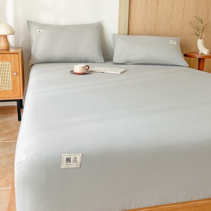 91家纺网 家纺一手货源 找家纺 暖芯优选 2025新款40S13376纯色全棉水洗棉单品系列床笠单件-单床笠 浅灰