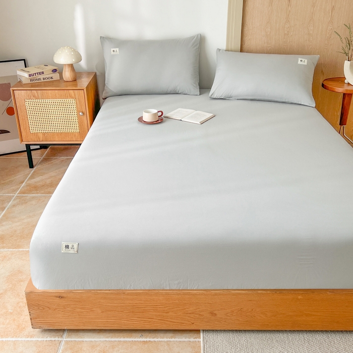 91家纺网 家纺一手货源 找家纺 暖芯优选 2025新款40S13376纯色全棉水洗棉单品系列床笠单件-单床笠 浅灰