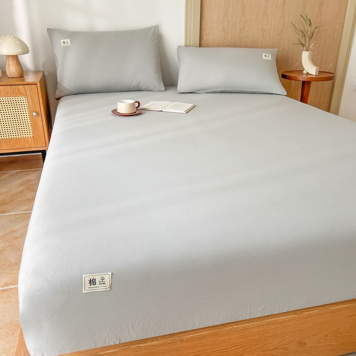 91家纺网 家纺一手货源 找家纺 暖芯优选 2025新款40S13376纯色全棉水洗棉单品系列床笠单件-单床笠 浅灰