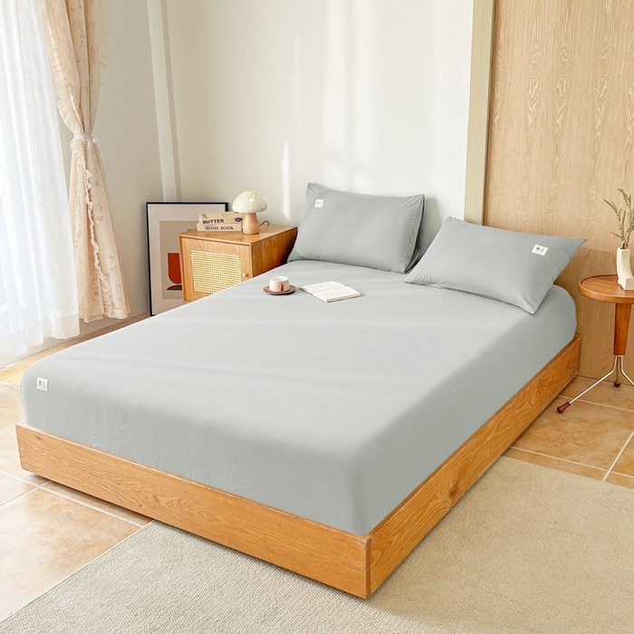 91家纺网 家纺一手货源 找家纺 暖芯优选 2025新款40S13376纯色全棉水洗棉单品系列床笠单件-单床笠 浅灰