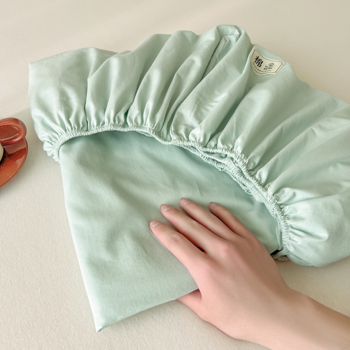 91家纺网 家纺一手货源 找家纺 暖芯优选 2025新款40S13376纯色全棉水洗棉单品系列床笠单件-单床笠 浅绿