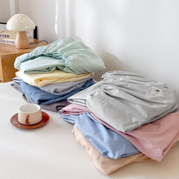 91家纺网 家纺一手货源 找家纺 （总）暖芯优选 2025新款40S13376纯色全棉水洗棉单品系列床笠单件-单床笠