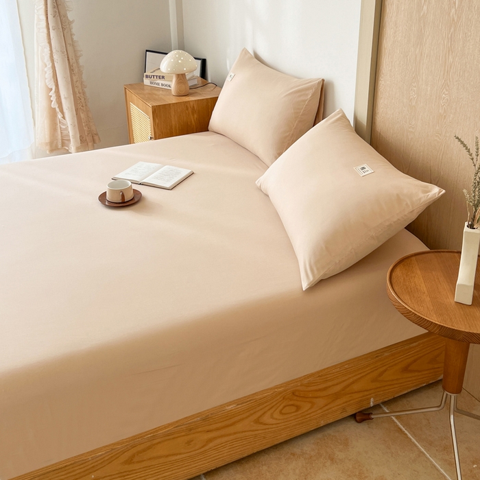 91家纺网 家纺一手货源 找家纺 暖芯优选 2025新款40S13376纯色全棉水洗棉单品系列床笠单件-单床笠 卡其