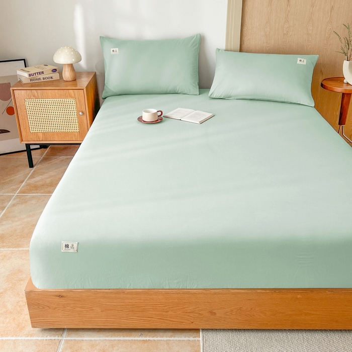 91家纺网 家纺一手货源 找家纺 暖芯优选 2025新款40S13376纯色全棉水洗棉单品系列床笠单件-单床笠 浅绿