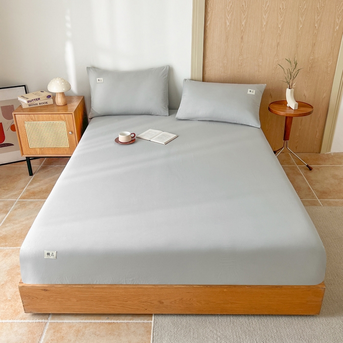 91家纺网 家纺一手货源 找家纺 暖芯优选 2025新款40S13376纯色全棉水洗棉单品系列床笠单件-单床笠 浅灰