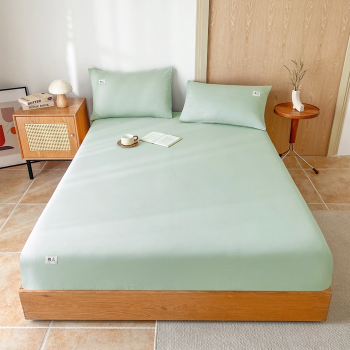 91家纺网 家纺一手货源 找家纺 暖芯优选 2025新款40S13376纯色全棉水洗棉单品系列床笠单件-单床笠 浅绿
