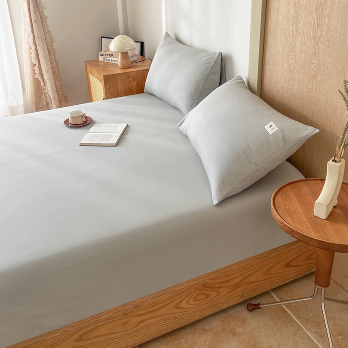 91家纺网 家纺一手货源 找家纺 暖芯优选 2025新款40S13376纯色全棉水洗棉单品系列床笠单件-单床笠 浅灰