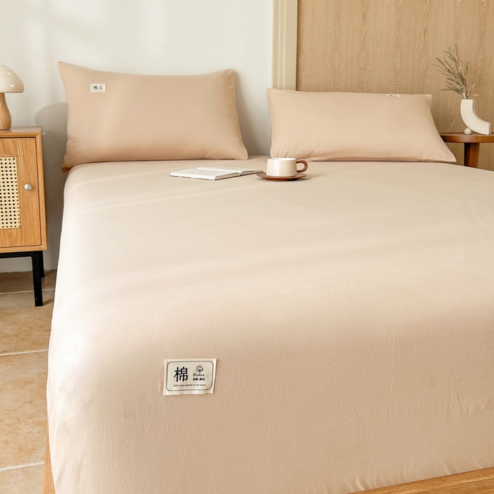 91家纺网 家纺一手货源 找家纺 暖芯优选 2025新款40S13376纯色全棉水洗棉单品系列床笠单件-单床笠 卡其