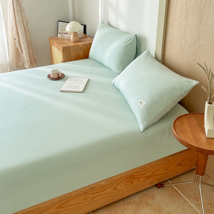 91家纺网 家纺一手货源 找家纺 暖芯优选 2025新款40S13376纯色全棉水洗棉单品系列床笠单件-单床笠 浅绿