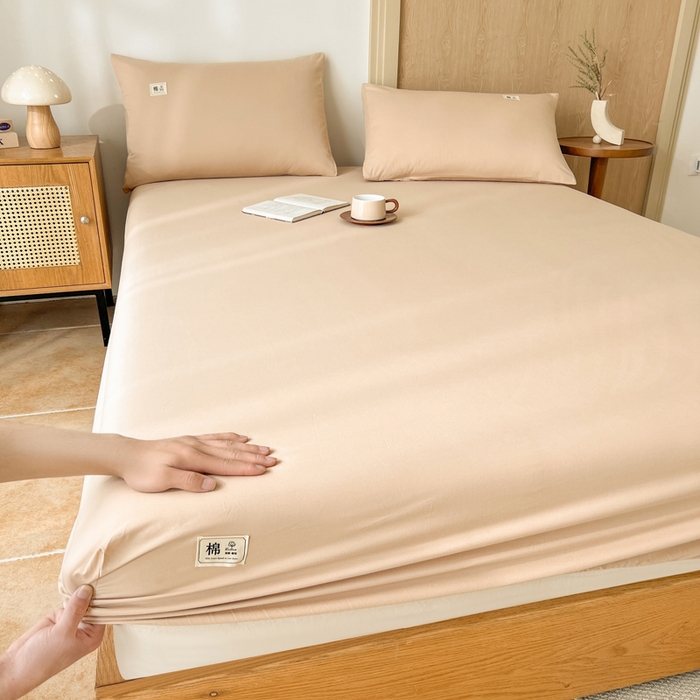 91家纺网 家纺一手货源 找家纺 暖芯优选 2025新款40S13376纯色全棉水洗棉单品系列床笠单件-单床笠 卡其