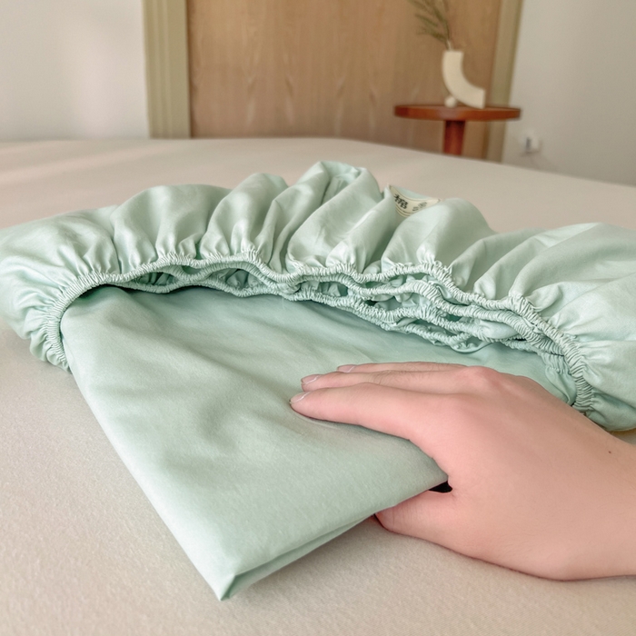 91家纺网 家纺一手货源 找家纺 暖芯优选 2025新款40S13376纯色全棉水洗棉单品系列床笠单件-单床笠 浅绿