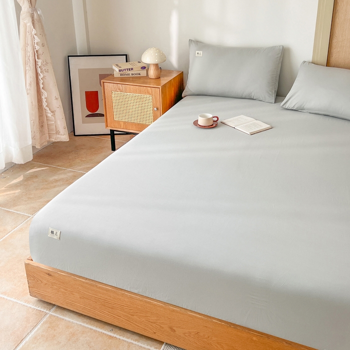 91家纺网 家纺一手货源 找家纺 暖芯优选 2025新款40S13376纯色全棉水洗棉单品系列床笠单件-单床笠 浅灰