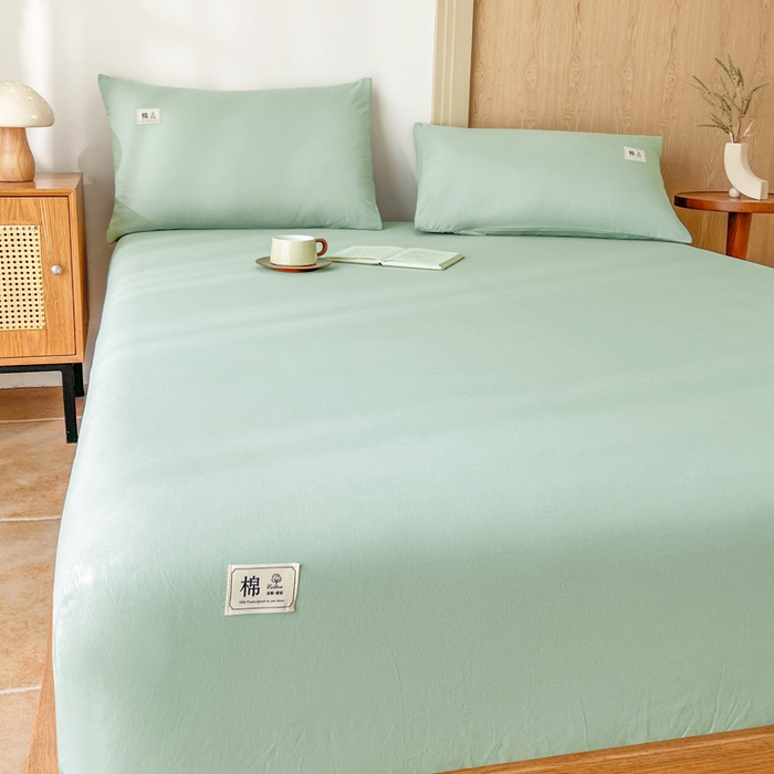 91家纺网 家纺一手货源 找家纺 暖芯优选 2025新款40S13376纯色全棉水洗棉单品系列床笠单件-单床笠 浅绿