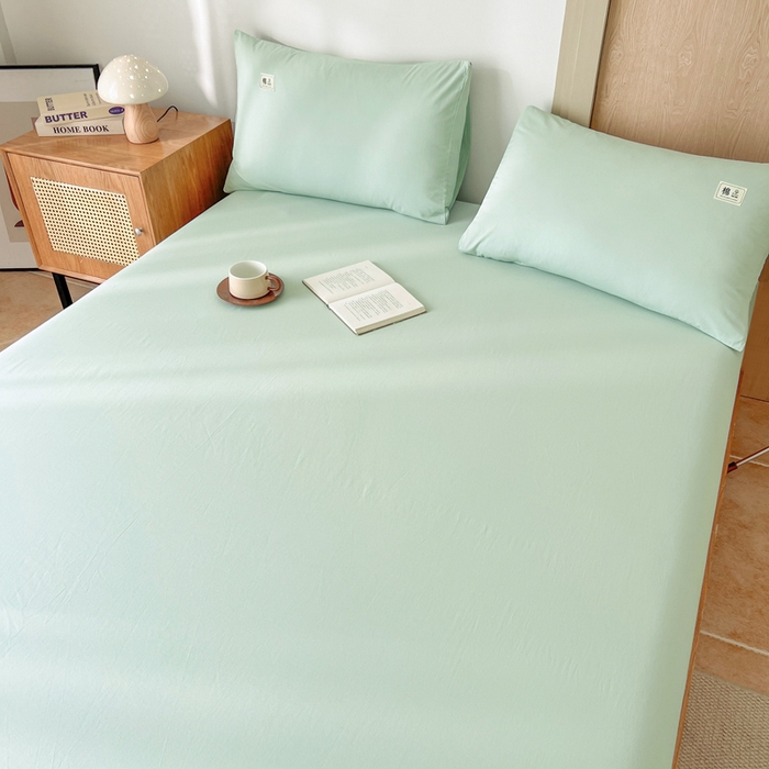 91家纺网 家纺一手货源 找家纺 暖芯优选 2025新款40S13376纯色全棉水洗棉单品系列床笠单件-单床笠 浅绿