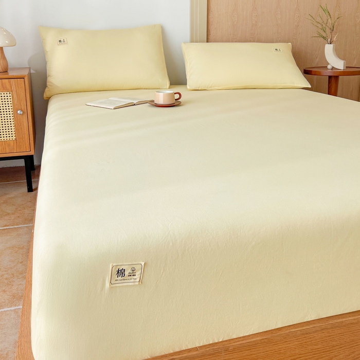 91家纺网 家纺一手货源 找家纺 暖芯优选 2025新款40S13376纯色全棉水洗棉单品系列床笠单件-单床笠 奶油黄