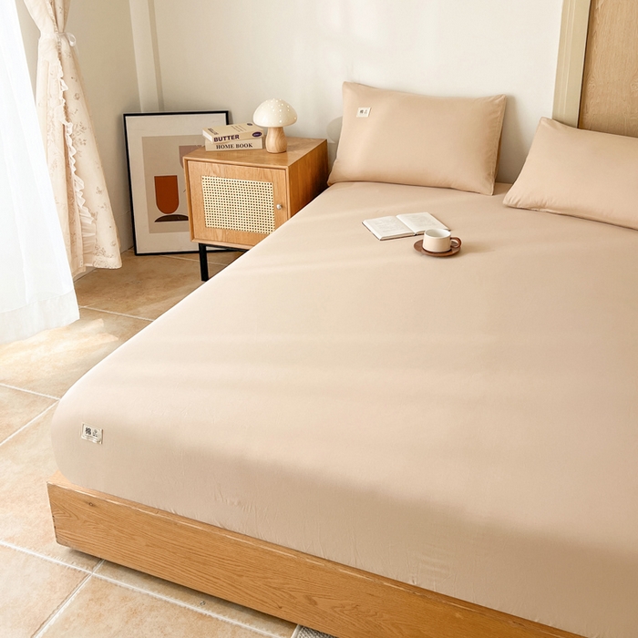 91家纺网 家纺一手货源 找家纺 暖芯优选 2025新款40S13376纯色全棉水洗棉单品系列床笠单件-单床笠 卡其