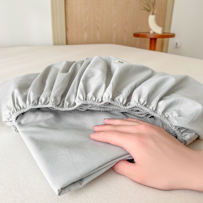 91家纺网 家纺一手货源 找家纺 暖芯优选 2025新款40S13376纯色全棉水洗棉单品系列床笠单件-单床笠 浅灰