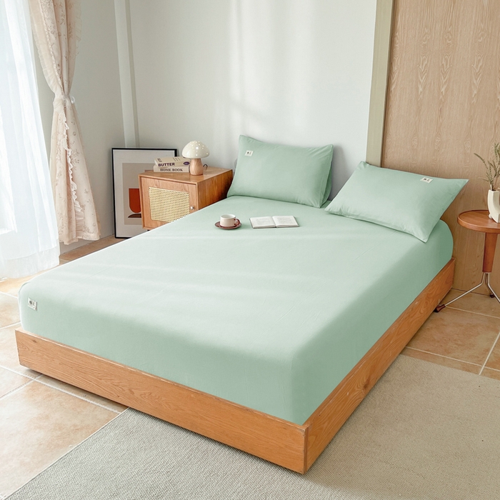 91家纺网 家纺一手货源 找家纺 暖芯优选 2025新款40S13376纯色全棉水洗棉单品系列床笠单件-单床笠 浅绿