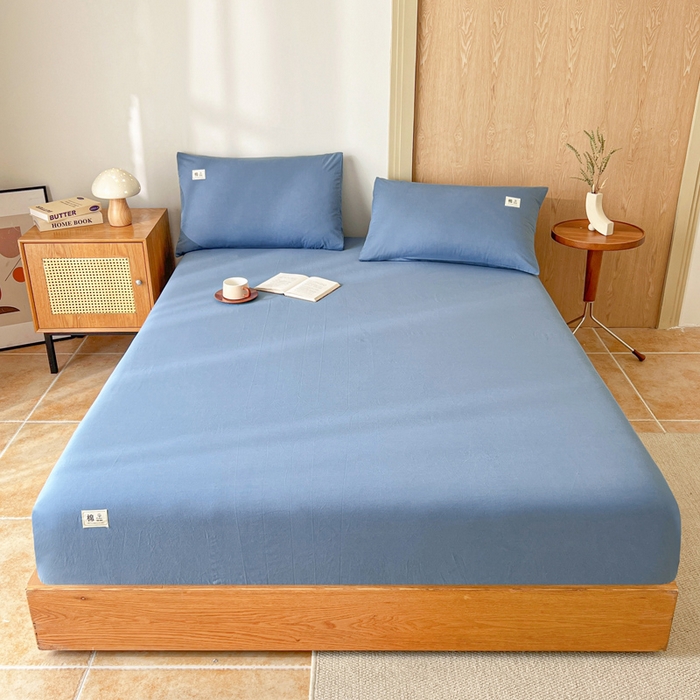 91家纺网 家纺一手货源 找家纺 暖芯优选 2025新款40S13376纯色全棉水洗棉单品系列床笠单件-单床笠 深蓝