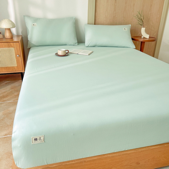 91家纺网 家纺一手货源 找家纺 暖芯优选 2025新款40S13376纯色全棉水洗棉单品系列床笠单件-单床笠 浅绿