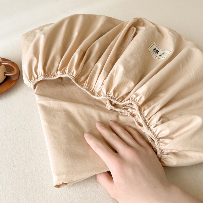 91家纺网 家纺一手货源 找家纺 暖芯优选 2025新款40S13376纯色全棉水洗棉单品系列床笠单件-单床笠 卡其