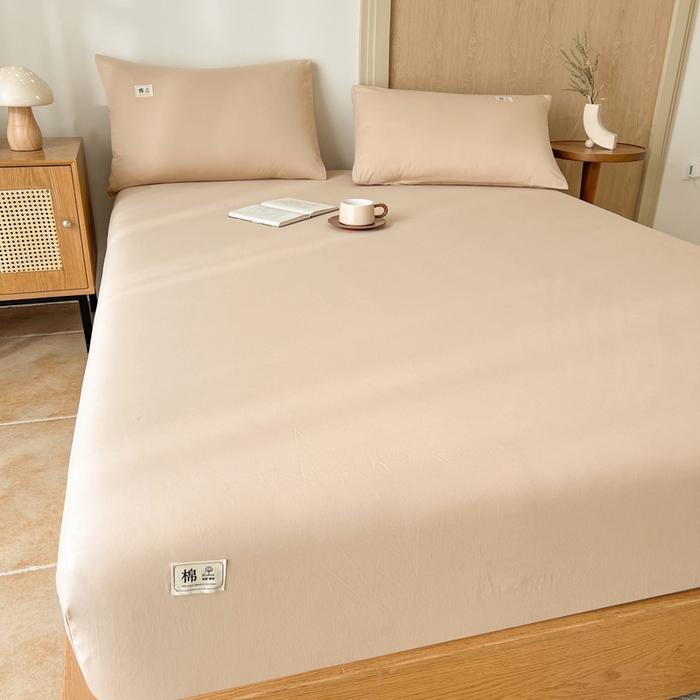 91家纺网 家纺一手货源 找家纺 暖芯优选 2025新款40S13376纯色全棉水洗棉单品系列床笠单件-单床笠 卡其