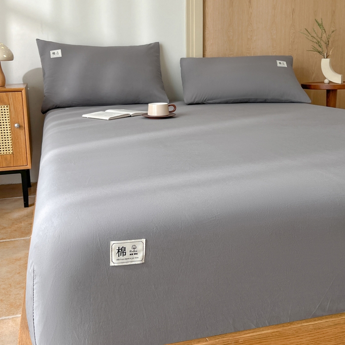 91家纺网 家纺一手货源 找家纺 暖芯优选 2025新款40S13376纯色全棉水洗棉单品系列床笠单件-单床笠 深灰