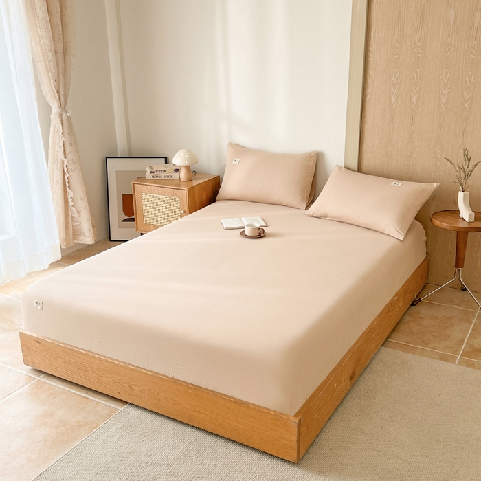 91家纺网 家纺一手货源 找家纺 暖芯优选 2025新款40S13376纯色全棉水洗棉单品系列床笠单件-单床笠 卡其