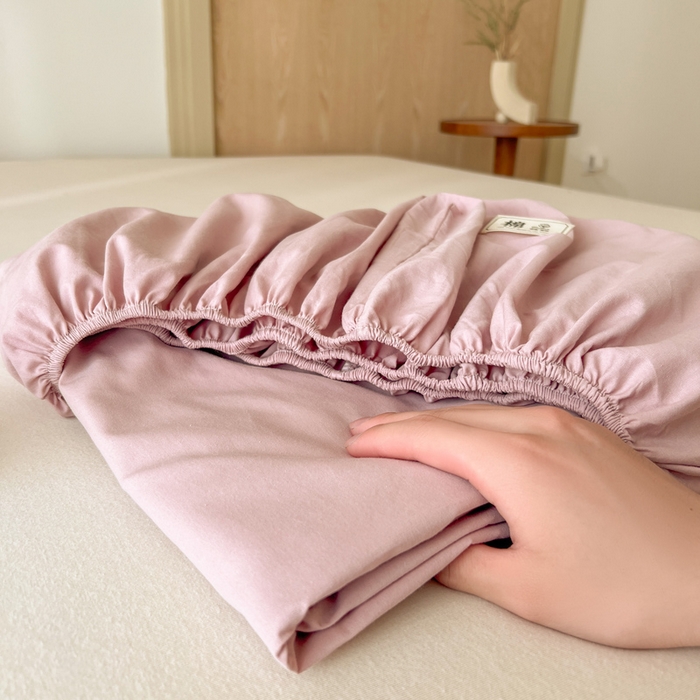 91家纺网 家纺一手货源 找家纺 暖芯优选 2025新款40S13376纯色全棉水洗棉单品系列床笠单件-单床笠 豆沙