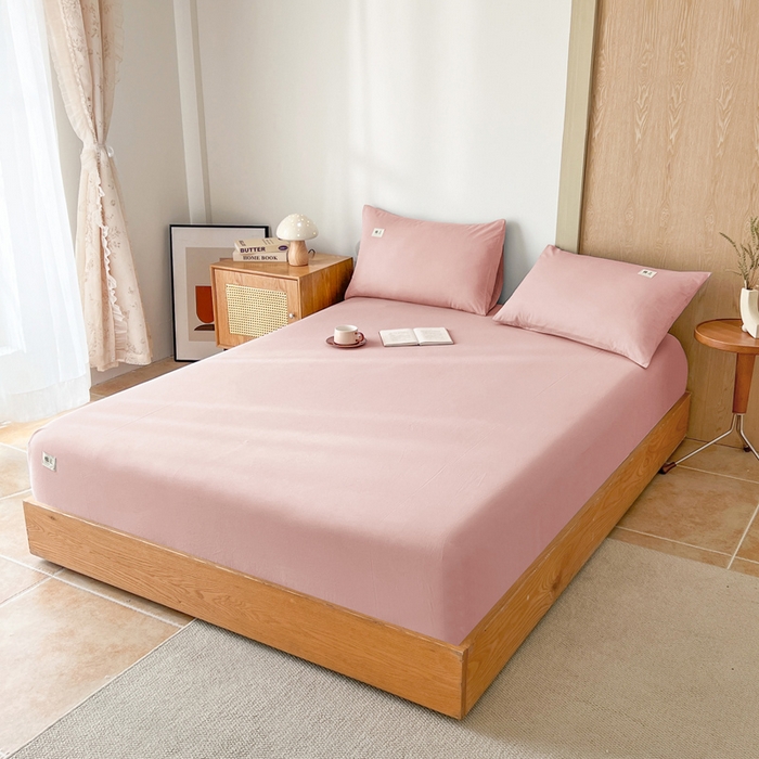 91家纺网 家纺一手货源 找家纺 暖芯优选 2025新款40S13376纯色全棉水洗棉单品系列床笠单件-单床笠 豆沙