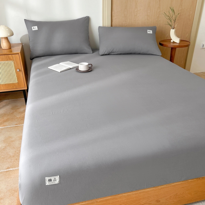 91家纺网 家纺一手货源 找家纺 暖芯优选 2025新款40S13376纯色全棉水洗棉单品系列床笠单件-单床笠 深灰