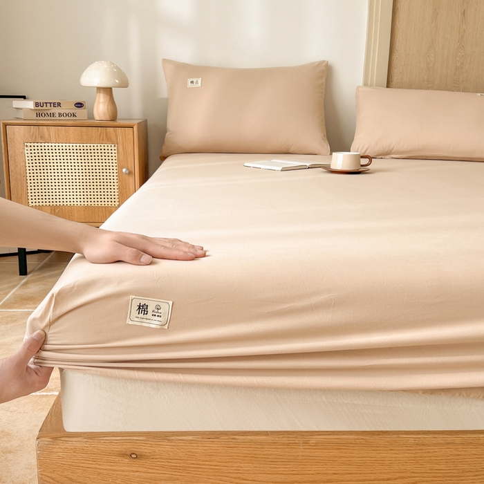91家纺网 家纺一手货源 找家纺 暖芯优选 2025新款40S13376纯色全棉水洗棉单品系列床笠单件-单床笠 卡其