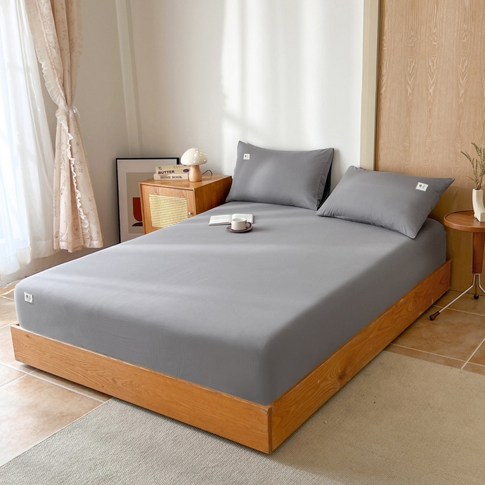 91家纺网 家纺一手货源 找家纺 暖芯优选 2025新款40S13376纯色全棉水洗棉单品系列床笠单件-单床笠 深灰