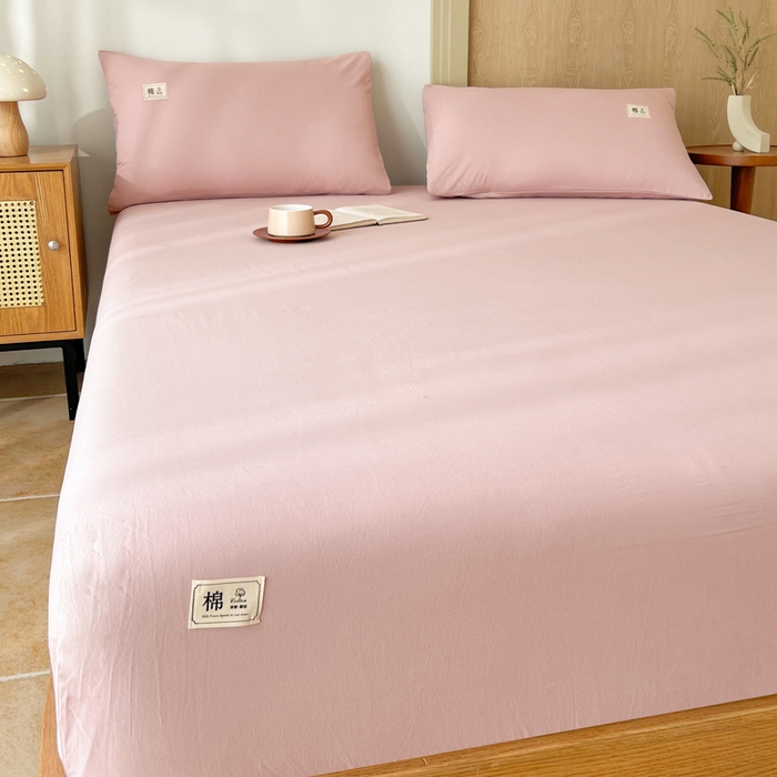 91家纺网 家纺一手货源 找家纺 暖芯优选 2025新款40S13376纯色全棉水洗棉单品系列床笠单件-单床笠 豆沙