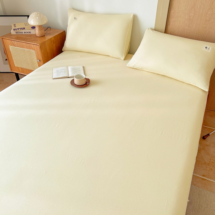 91家纺网 家纺一手货源 找家纺 暖芯优选 2025新款40S13376纯色全棉水洗棉单品系列床笠单件-单床笠 奶油黄