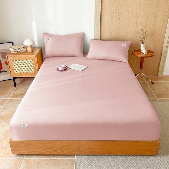 暖芯优选 2025新款40S13376纯色全棉水洗棉单品系列床笠单件-单床笠 豆沙