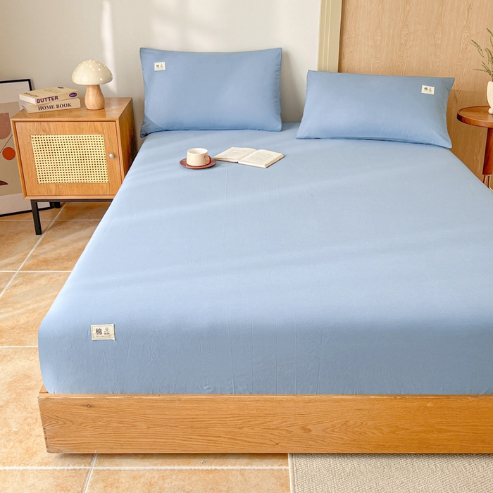 91家纺网 家纺一手货源 找家纺 暖芯优选 2025新款40S13376纯色全棉水洗棉单品系列床笠单件-单床笠 天蓝