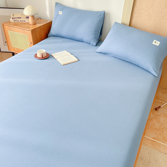 91家纺网 家纺一手货源 找家纺 暖芯优选 2025新款40S13376纯色全棉水洗棉单品系列床笠单件-单床笠 天蓝
