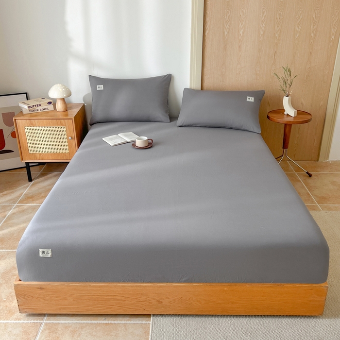 91家纺网 家纺一手货源 找家纺 暖芯优选 2025新款40S13376纯色全棉水洗棉单品系列床笠单件-单床笠 深灰
