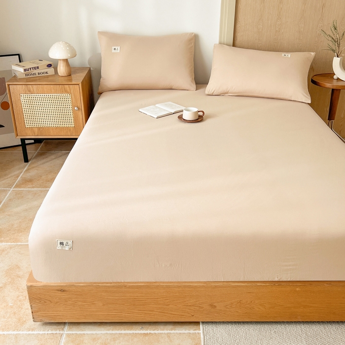 91家纺网 家纺一手货源 找家纺 暖芯优选 2025新款40S13376纯色全棉水洗棉单品系列床笠单件-单床笠 卡其