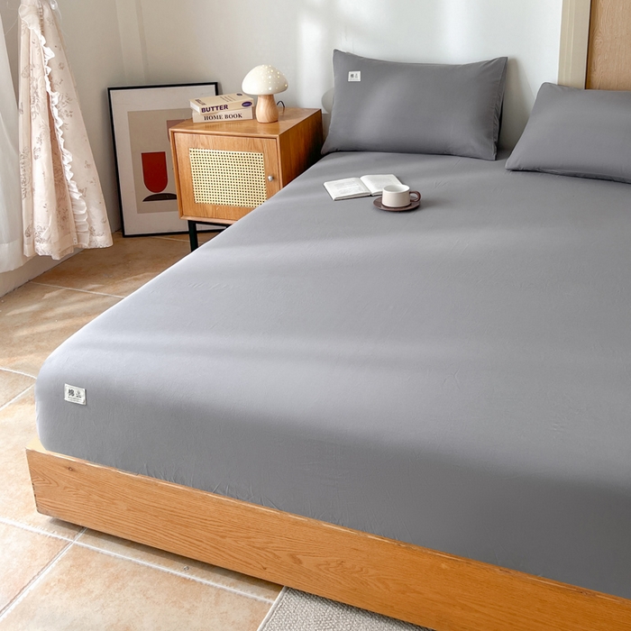 91家纺网 家纺一手货源 找家纺 暖芯优选 2025新款40S13376纯色全棉水洗棉单品系列床笠单件-单床笠 深灰