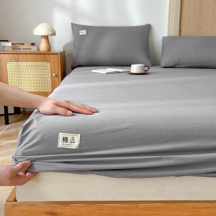 91家纺网 家纺一手货源 找家纺 暖芯优选 2025新款40S13376纯色全棉水洗棉单品系列床笠单件-单床笠 深灰