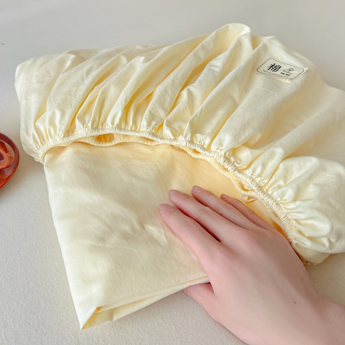 91家纺网 家纺一手货源 找家纺 暖芯优选 2025新款40S13376纯色全棉水洗棉单品系列床笠单件-单床笠 奶油黄